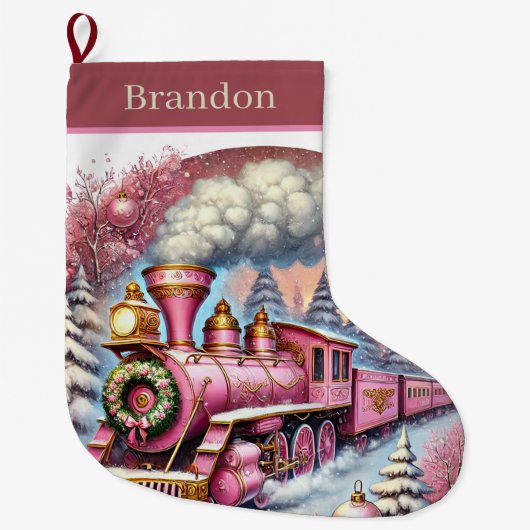Festive Christmas train add name Grote Kerstsok (Voorkant)