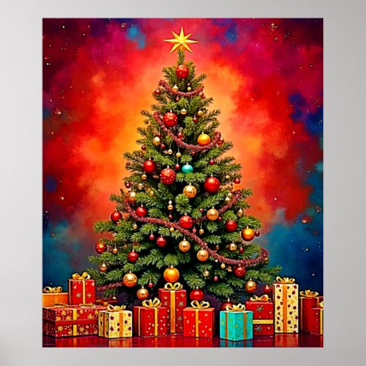 Festive Christmas Tree and Gifts Art Poster (Voorkant)