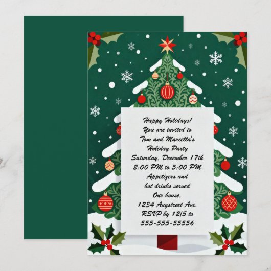 Festive Christmas Tree Holiday Party Kaart (Voorkant / Achterkant)