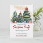 Festive Christmas Tree Party Invitation Kaart (Staand voorkant)