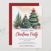 Festive Christmas Tree Party Invitation Kaart (Voorkant / Achterkant)