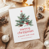Festive Christmas Tree Red Retro Typography  Kaart