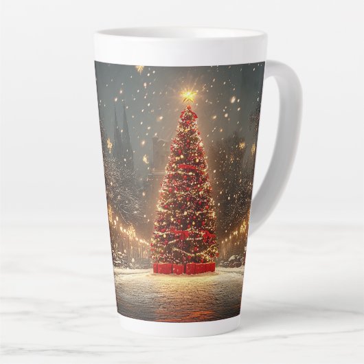 Festive Christmas Tree with Cozy Winter Design gif Latte Mok (Rechterhoek)