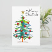 Festive Christmas Tree With Red Ornaments Feestdagenkaart (Staand voorkant)