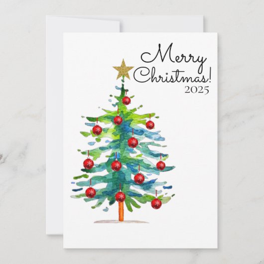 Festive Christmas Tree With Red Ornaments Feestdagenkaart (Voorkant)