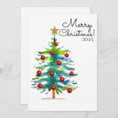 Festive Christmas Tree With Red Ornaments Feestdagenkaart (Voorkant / Achterkant)