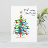 Festive Christmas Tree With Red Ornaments Feestdagenkaart (Staand voorkant)