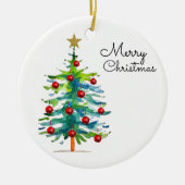 Festive Christmas Tree With Red Ornaments Keramisch Ornament (Voorkant)