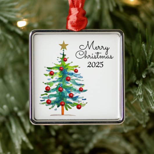 Festive Christmas Tree With Red Ornaments Metalen Ornament (Boom)