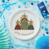 Festive Christmas Trees & Custom Name Paper Plates Papieren Bordje (Feest)