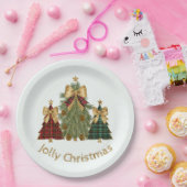 Festive Christmas Trees & Custom Name Paper Plates Papieren Bordje (Feest)