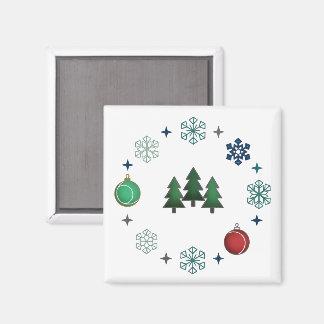 Festive Christmas Trees & Snowflakes Magneet