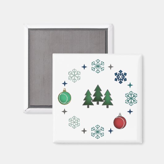 Festive Christmas Trees & Snowflakes Magneet (Voorkant / Achterkant)