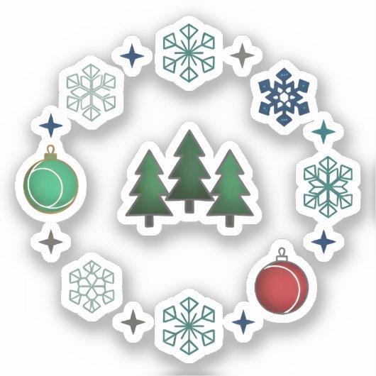 Festive Christmas Trees & Snowflakes Sticker (Voorkant)