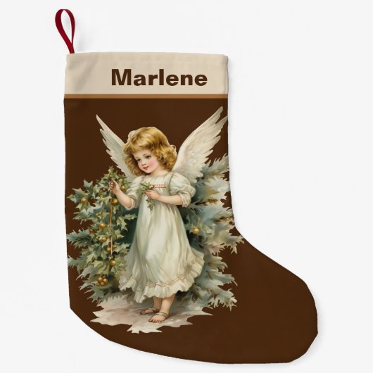 Festive Christmas waterverf Angel Voeg naam toe Kleine Kerstsok (Voorkant)