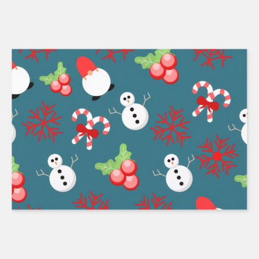 Festive Christmas Wrapping Paper – Snowmen & Candy (Voorkant 3)