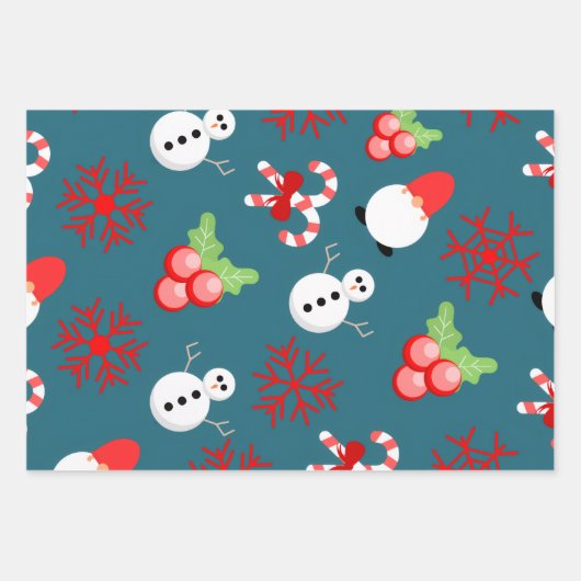 Festive Christmas Wrapping Paper – Snowmen & Candy (Voorkant 2)