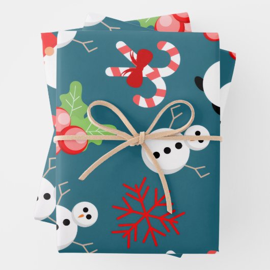 Festive Christmas Wrapping Paper – Snowmen & Candy (In situ)