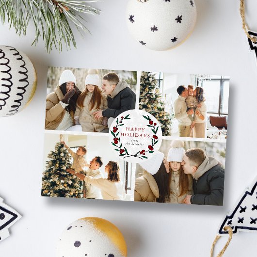 Festive Christmas Wreath 4 Photo Happy Feestdagenkaart