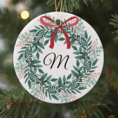 Festive Christmas Wreath Custom Initial and Photo Keramisch Ornament