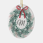 Festive Christmas Wreath Custom Initial and Photo Keramisch Ornament (Rechts)