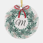 Festive Christmas Wreath Custom Initial and Photo Keramisch Ornament (Voorkant)