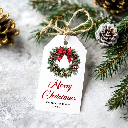 Festive Christmas Wreath Editable Holiday Tag Cadeaulabel