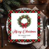 Festive Christmas Wreath in Red Green Plaid Servet