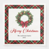Festive Christmas Wreath in Red Green Plaid Servet (Voorkant)