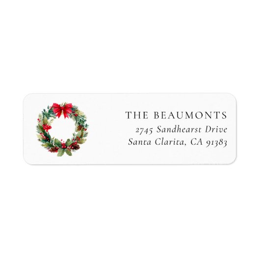Festive Christmas Wreath Return Address Label (Voorkant)