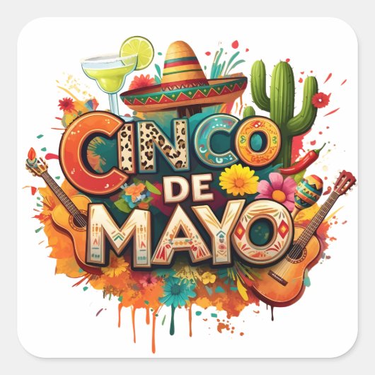 Festive Cinco de Mayo Square Sticker (Voorkant)