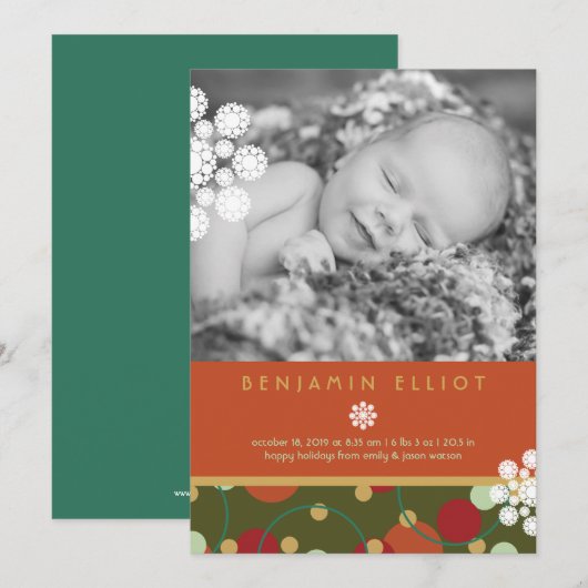 Festive Circles Holiday Foto geboorteaankondiging Feestdagenkaart (Voorkant / Achterkant)