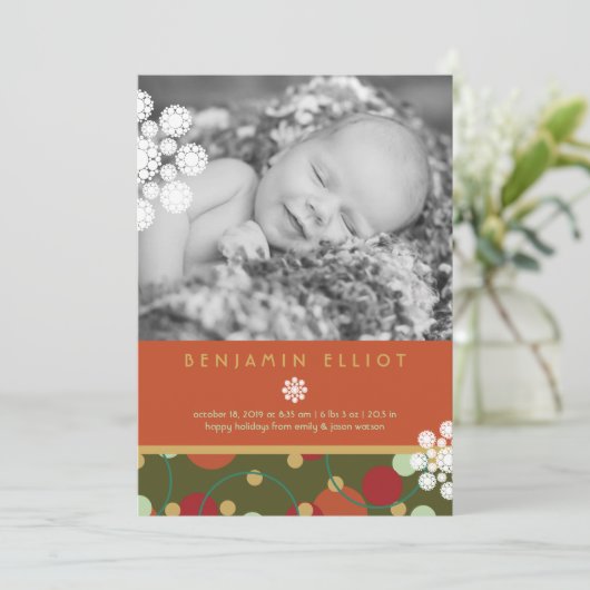 Festive Circles Holiday Foto geboorteaankondiging Feestdagenkaart (Staand voorkant)