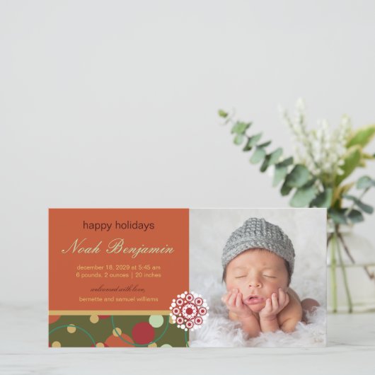 Festive Circles Stippen Holiday Birth Notice Feestdagenkaart (Staand voorkant)