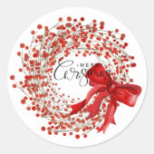 Festive Classic Red Berry Wreath Merry Christmas Ronde Sticker (Voorkant)