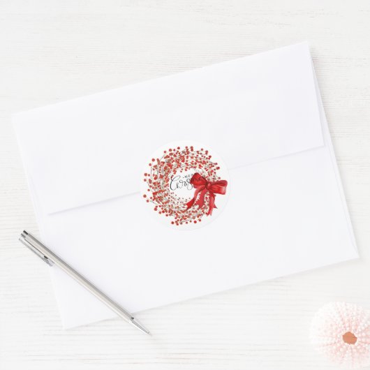 Festive Classic Red Berry Wreath Merry Christmas Ronde Sticker (Envelop)