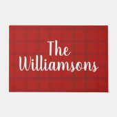 Festive Classic Red Check Family Script Name Deurmat (Voorkant)