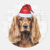 Festive Cocker Spaniel Dog on Woof Art Christmas Ronde Sticker (Voorkant)