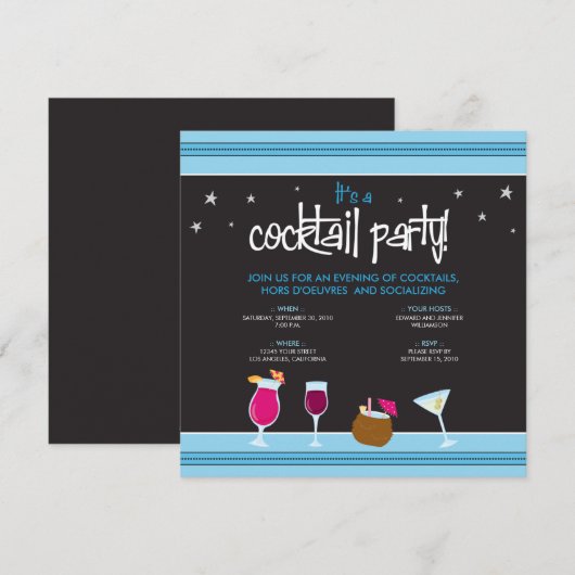 Festive Cocktail Party (aqua) Kaart (Voorkant / Achterkant)