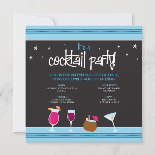 Festive Cocktail Party (aqua) Kaart (Voorkant)