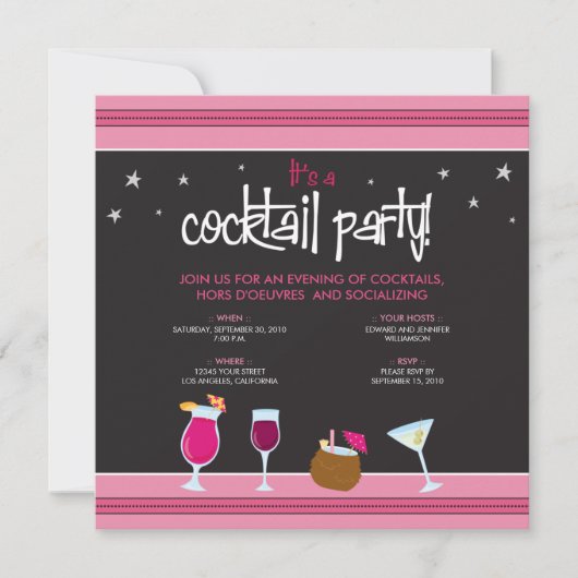 Festive Cocktail Party (fuschia) Kaart (Voorkant)