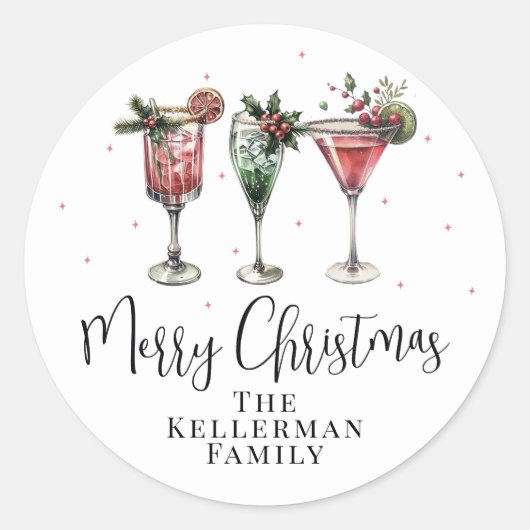 Festive Cocktails Merry Christmas Ronde Sticker (Voorkant)