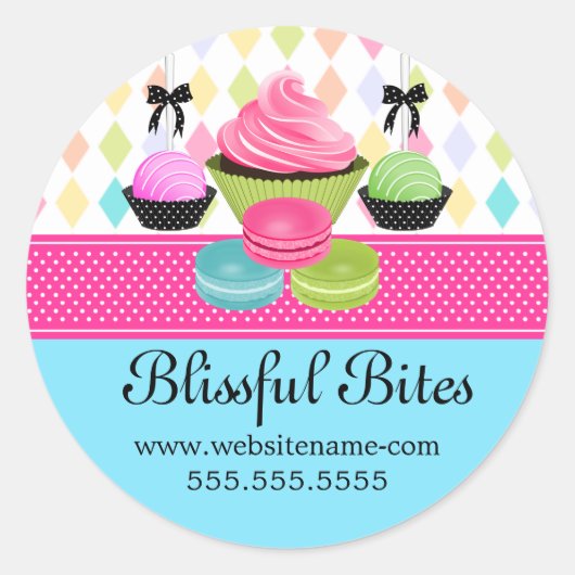Festive Colorful Cupcake Cake Poppen Macaron Seals Ronde Sticker (Voorkant)