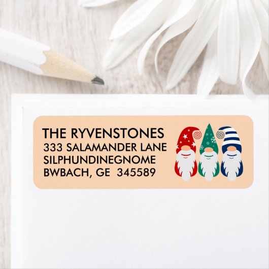 Festive Colorful Funny Kerstknomes Snowflakes Etiket (Insitu)