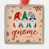 Festive Colorful Funny Kerstknomes Snowflakes Metalen Ornament (Voorkant)