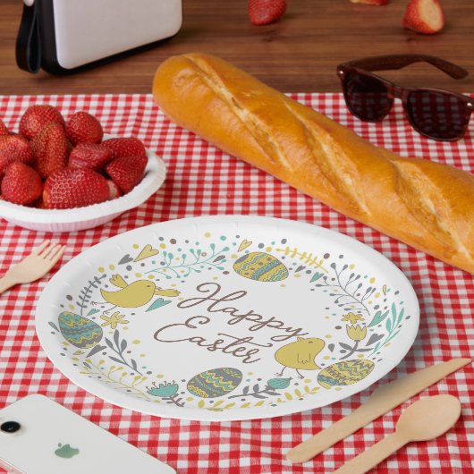 Festive Colorful Happy Easter Chicks & Wreater Papieren Bordje (Picknick)