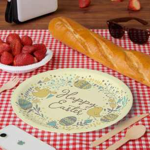 Festive Colorful Happy Easter Chicks & Wreater Papieren Bordje