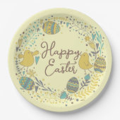 Festive Colorful Happy Easter Chicks & Wreater Papieren Bordje (Voorkant)