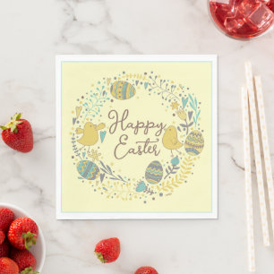 Festive Colorful Happy Easter Chicks & Wreater Servet