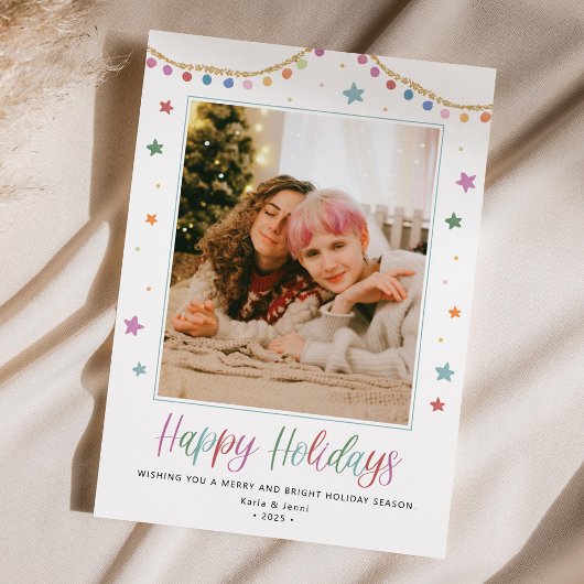 Festive & Colorful Happy Holidays Photo Card Kaart